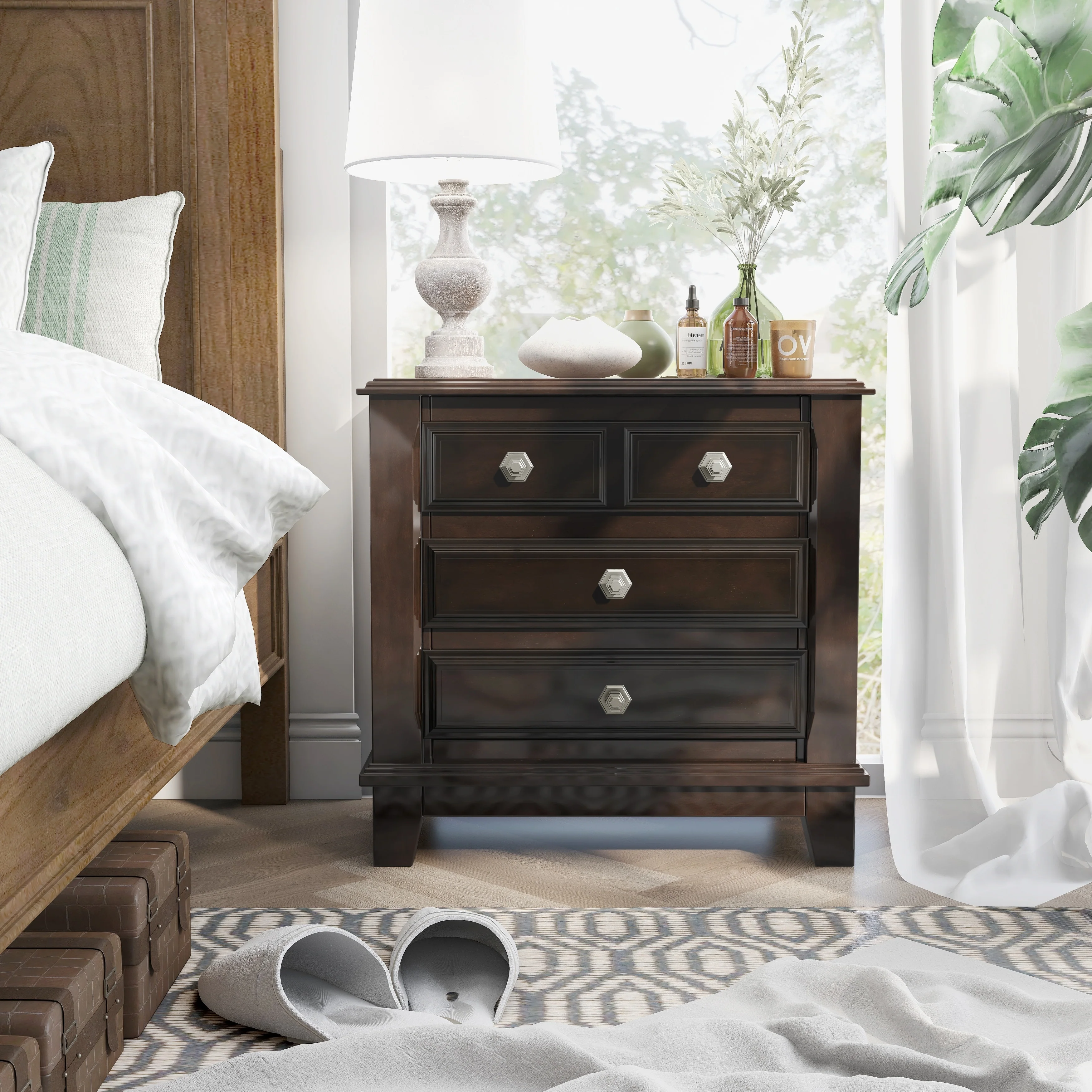 Hazelo Transitional Cherry Solid Wood 3-Drawer Nightstand by Furniture of America