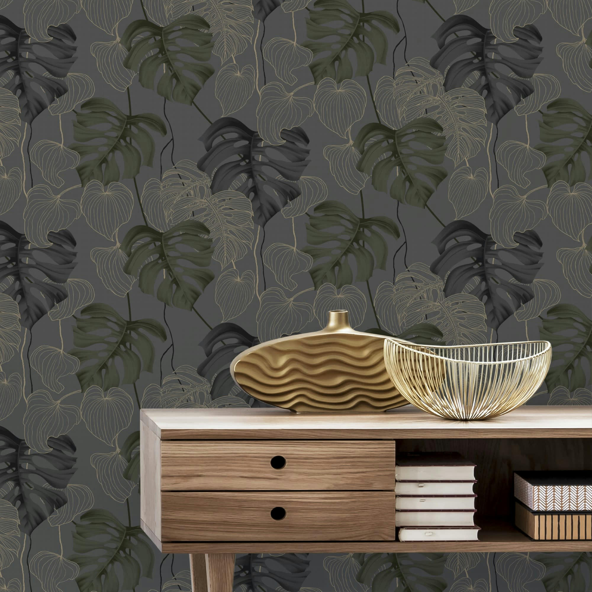 PARADISO - Papier peint intissé paradiso feuillage gris 1005x52cm