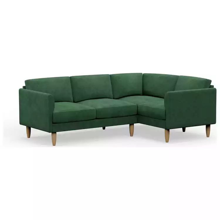 Hutch Velvet Curve Arm 4 Seater Corner Sofa - Sage Green