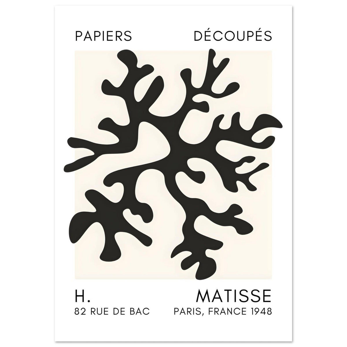 Artfulprints Poster Matisse – Dreamy coral flower black  - A4 21x29.7 cm - Zwart