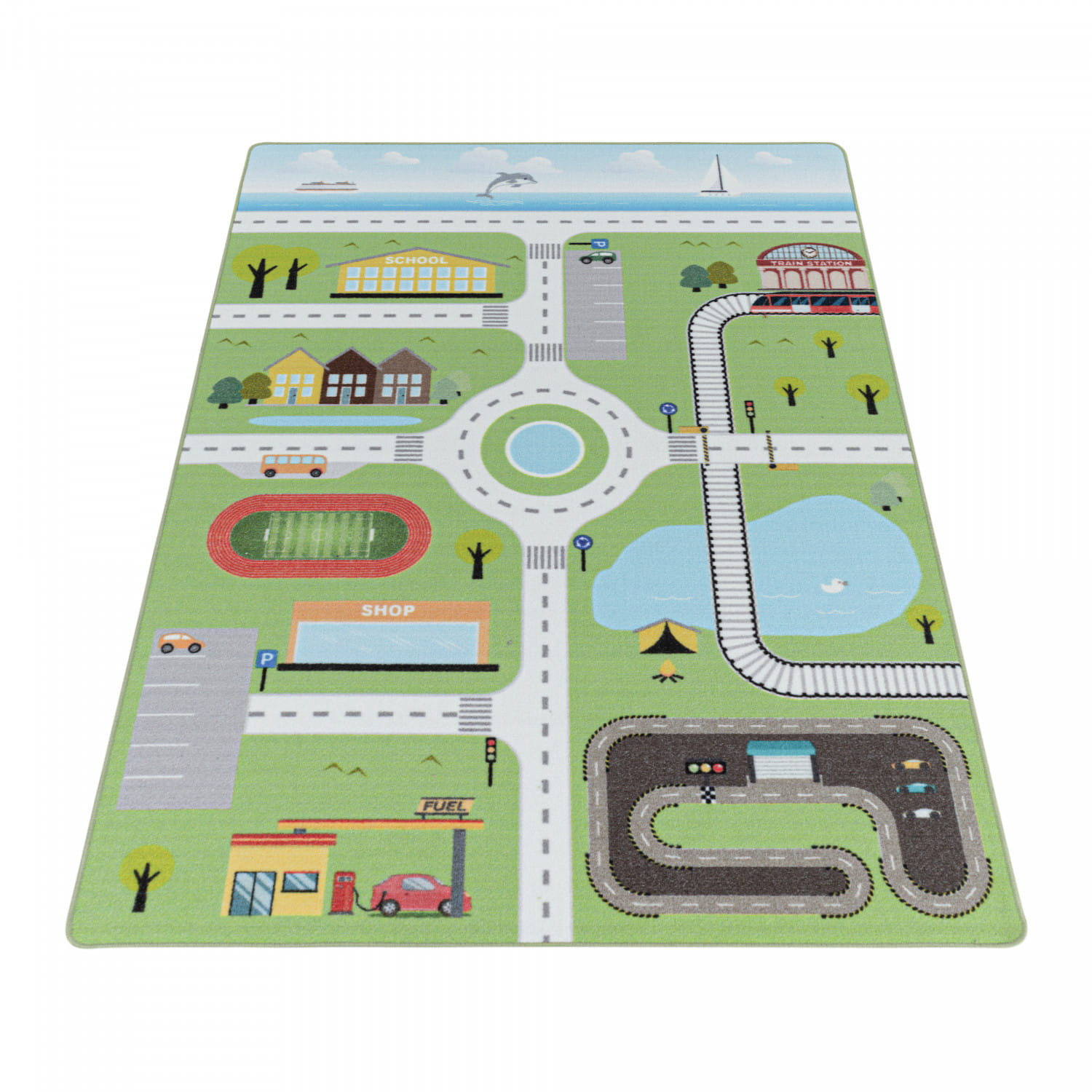 Dywan dziecięcy Play uliczki zielony 80 cm x 120 cm