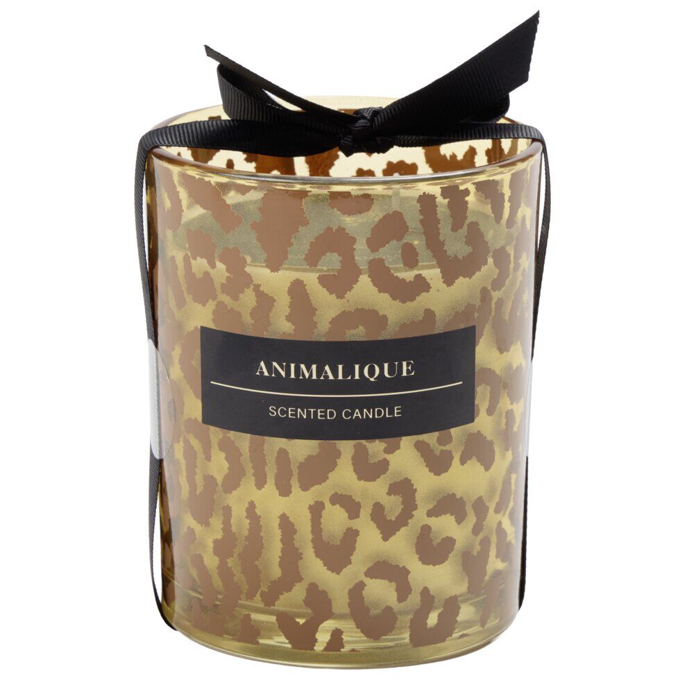 Bougie pot en verre motif pelage animal Ø10xH12,5cm (2 modèles léopard ou tigre)