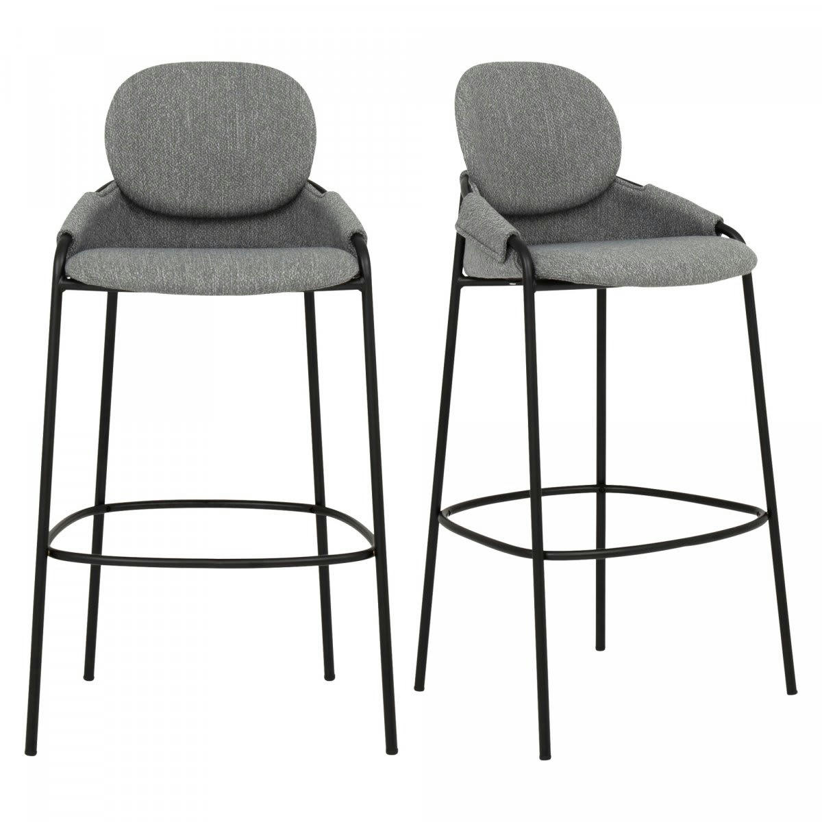 MIA - Lot de 2 tabourets de bar avec accoudoirs en tissu gris anthracite