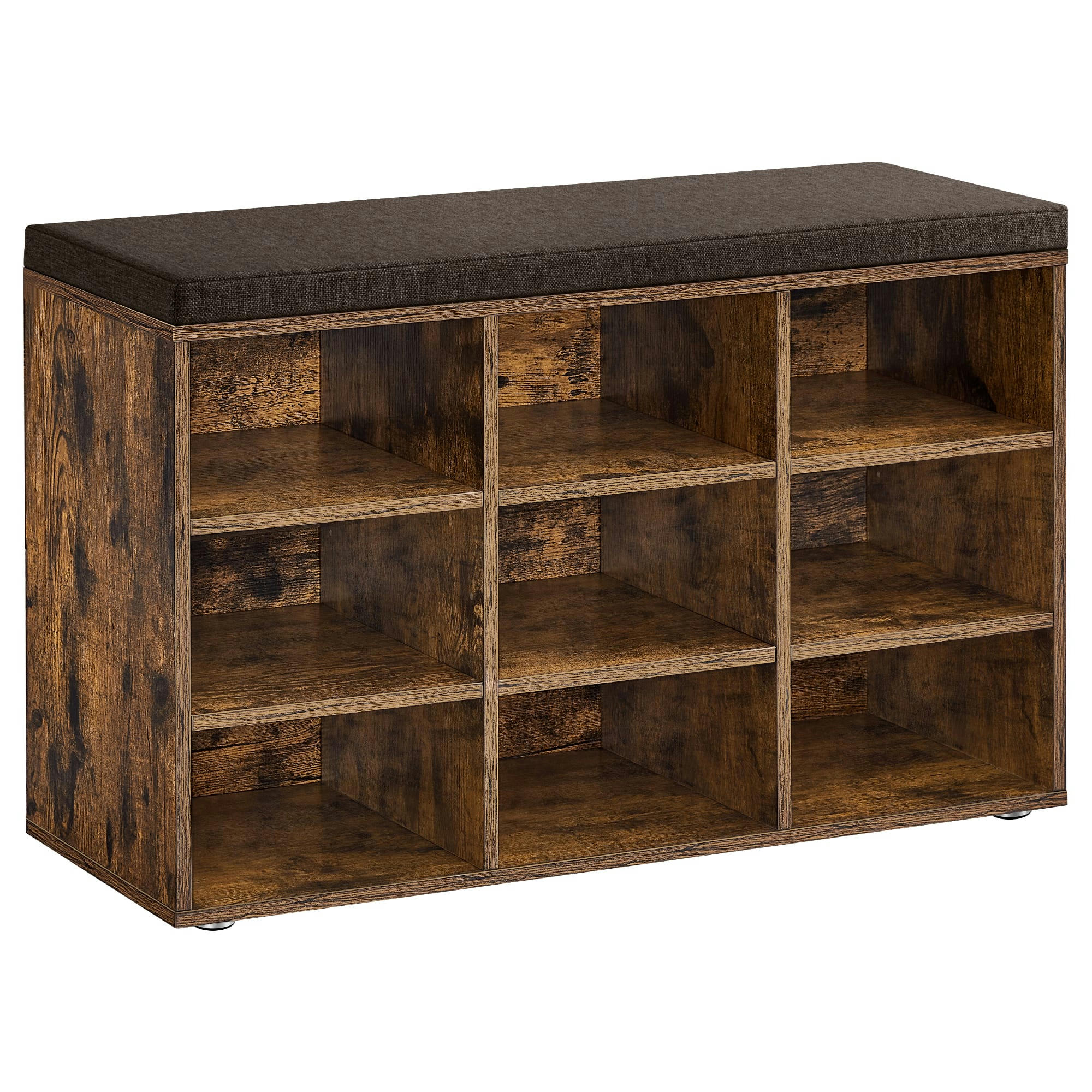 - Banc à chaussures avec coussin et 9 compartiments marron rustique