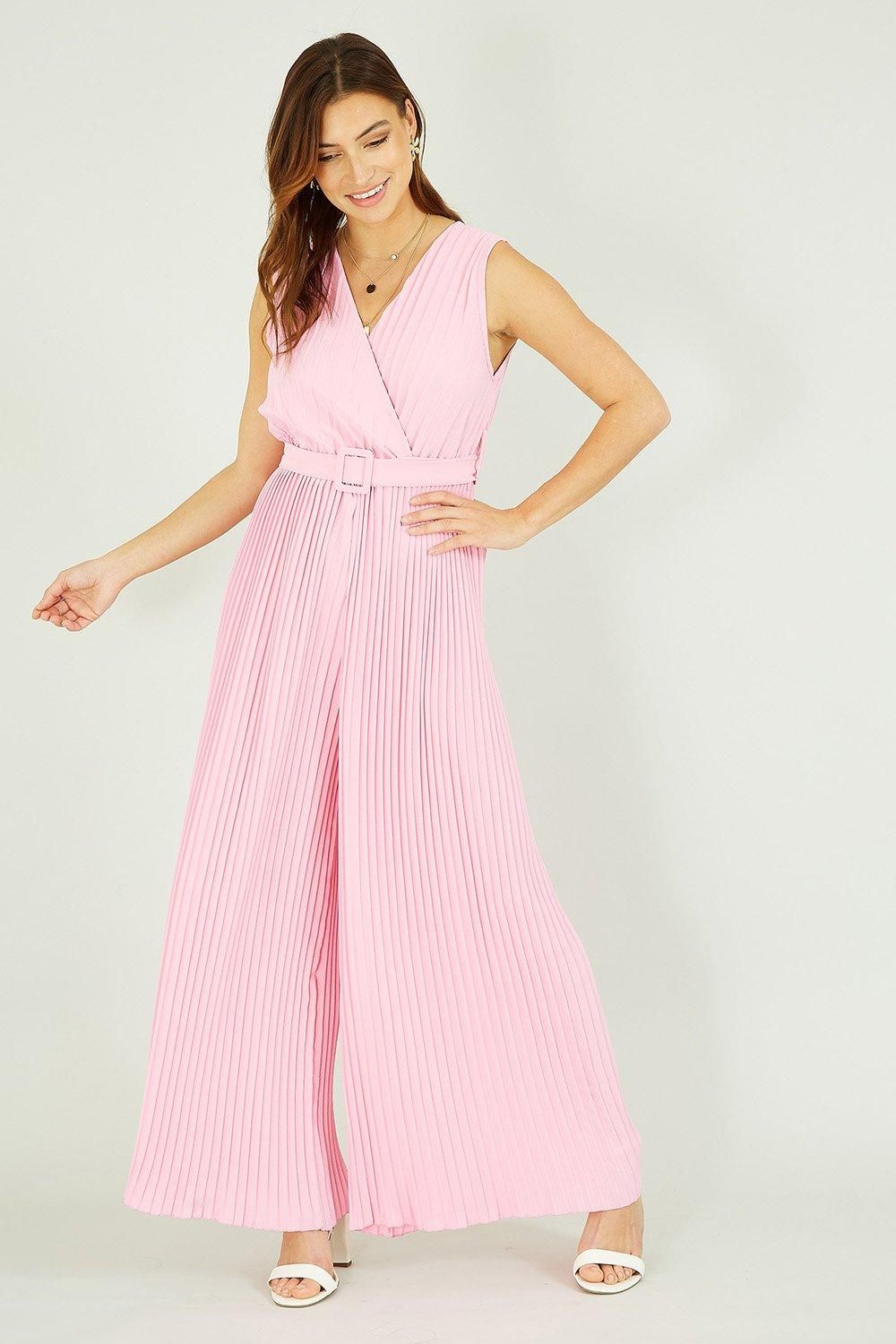 Mela Pink Pleated Jumpsuit With Belt