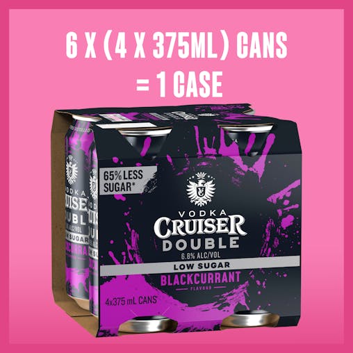 Vodka Cruiser Double Blackcurrant, Low Sugar, Refreshing Flavoured Pre-Mixed Vodka Drink, 6.8% ABV, 375mL (Case of 24 Cans)