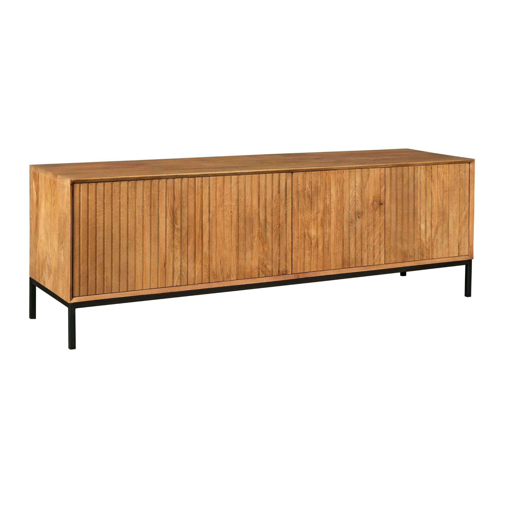Meuble TV en bois 4 portes rainurées 165 cm CORTINA