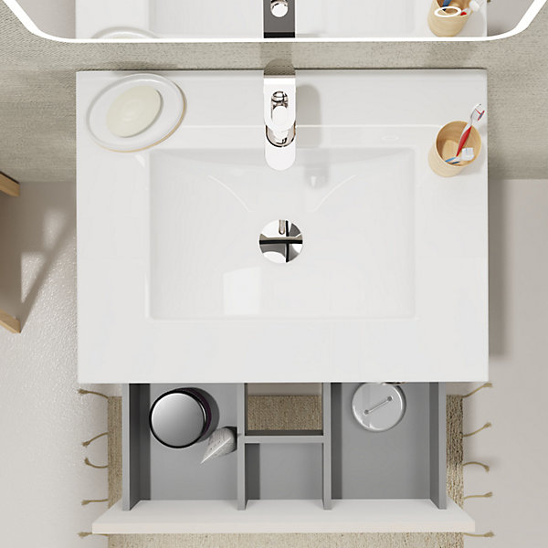 Meuble salle de bain 60 cm - Plan vasque céramique - Beige cachemire mat - A suspendre - Karaib 2