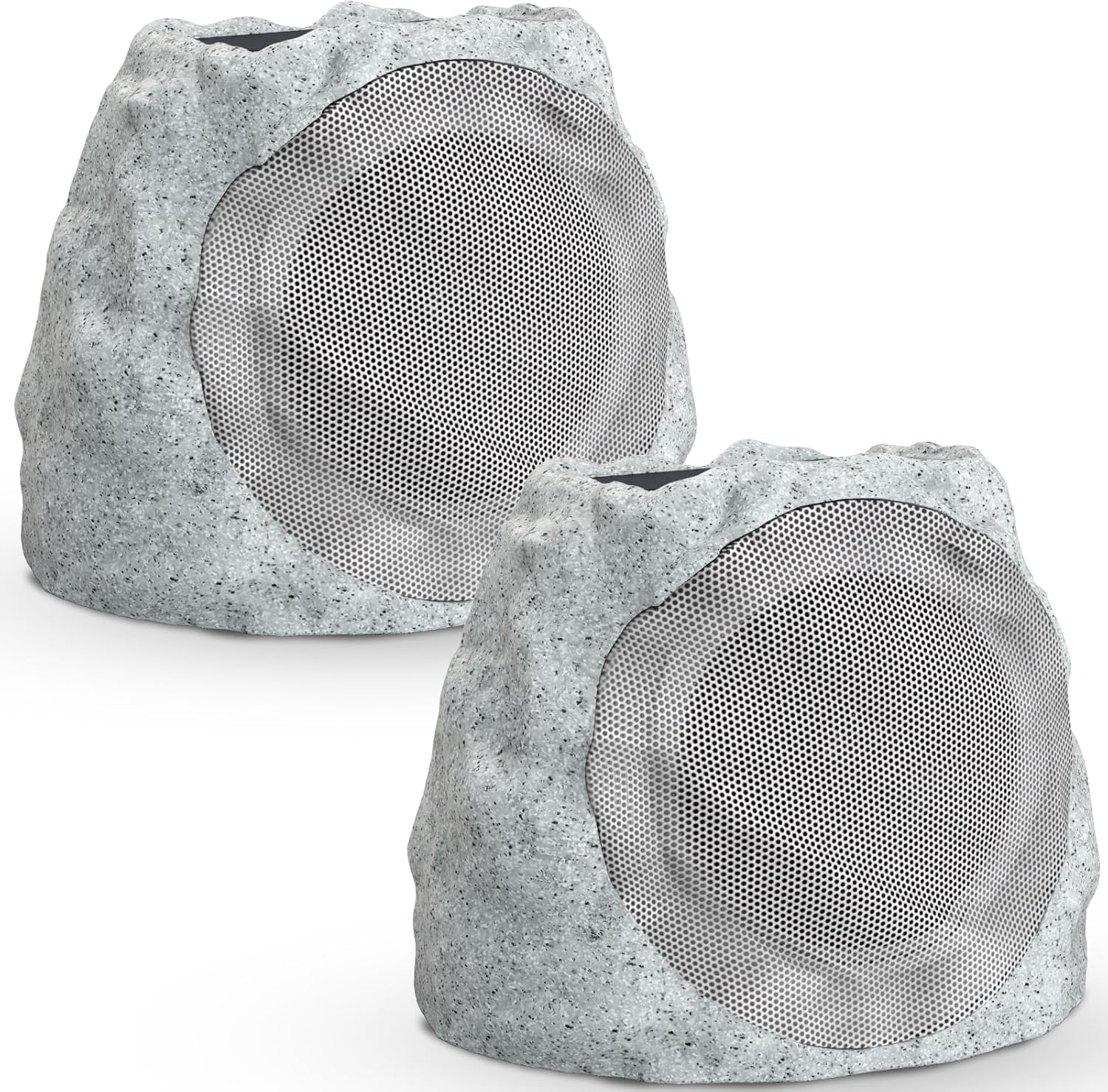 Outdoor Speakers Solar Powered & USB-C Rechargeable, Rock Speakers TWS Pairing Wireless Outdoor Speaker Bluetooth 5.4, LED Light Show, Waterproof, ideal for Backyard BBQ, Garden, Poolside (2-Pc,Grey)