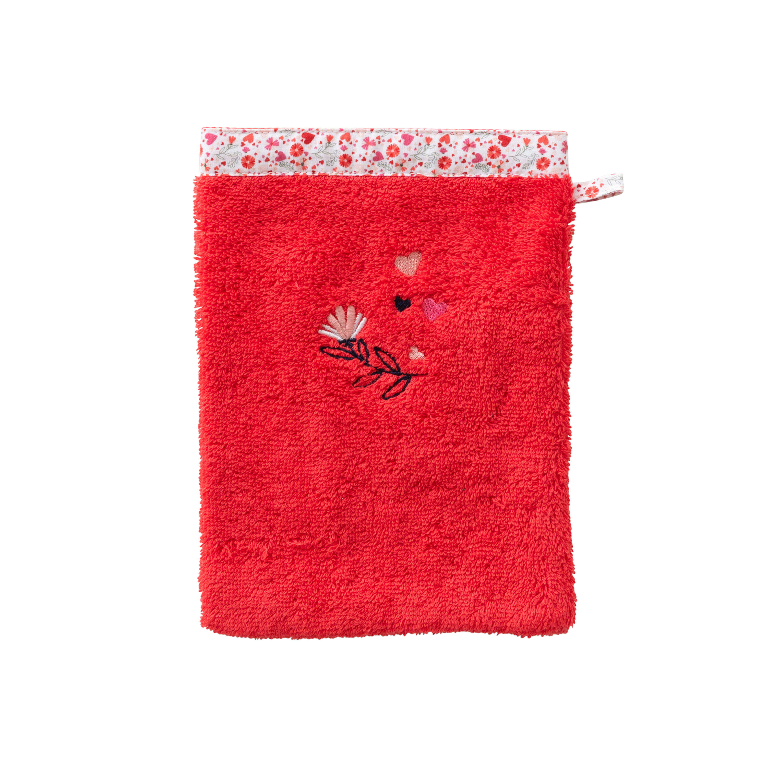 MESREVES - Gant de toilette Rouge Tendre bouclette brodé rouge 15 x 21 cm