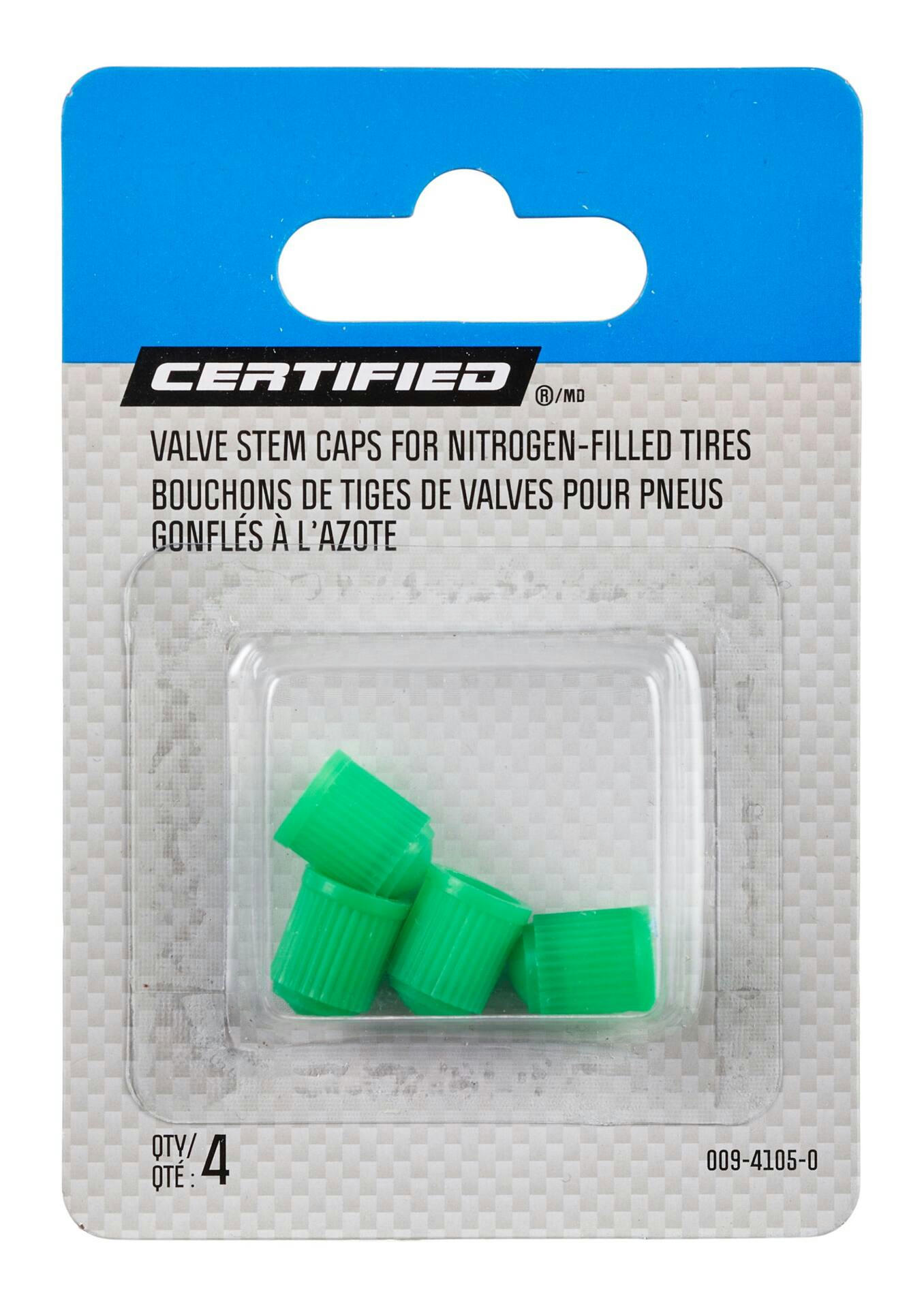 Certified Valve Stem Cap Set, Green, 4-pc