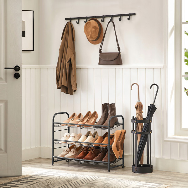 Regał na Buty Metalowy Stojak 3 Półki Nowoczesny Loft Czarny