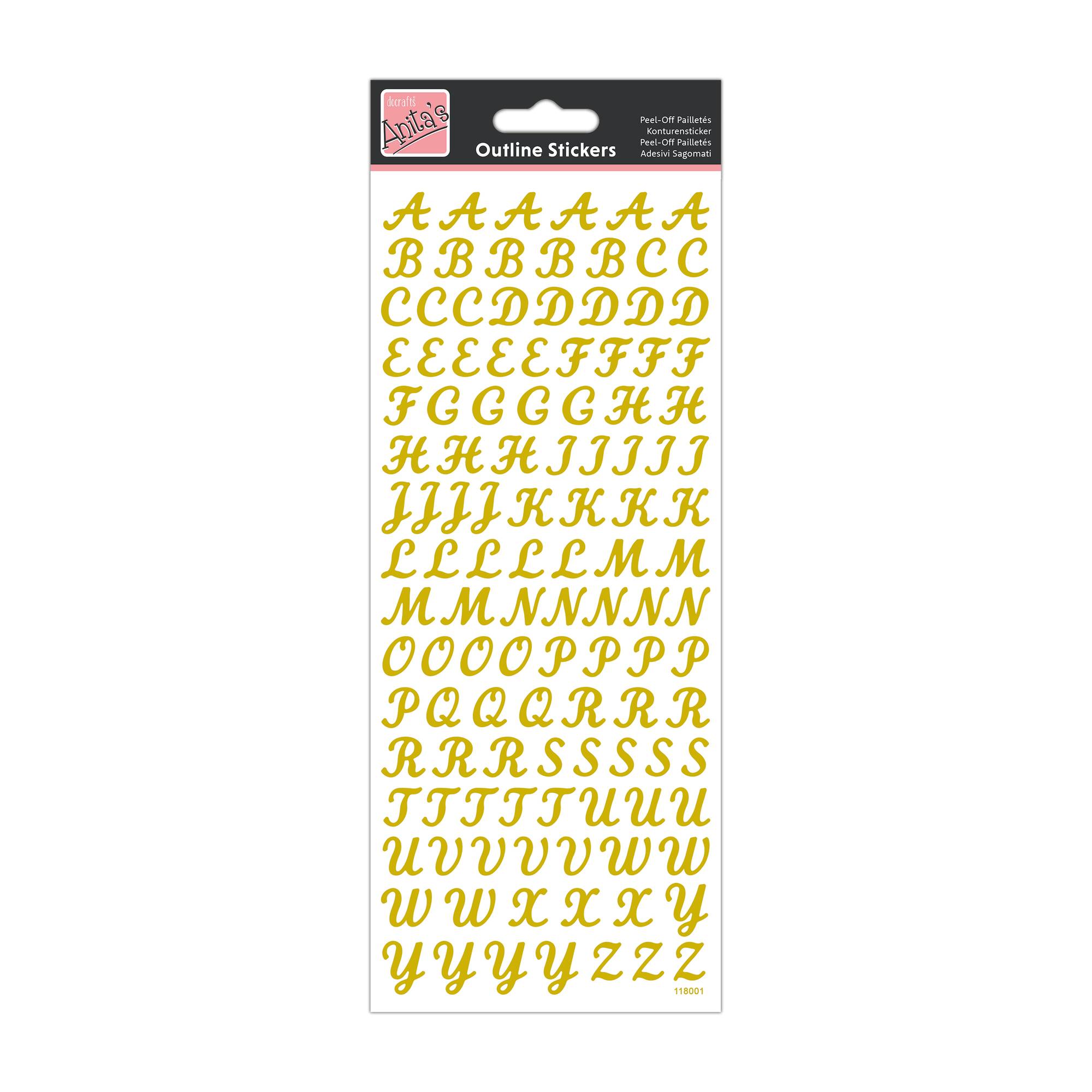 Anita's Gold Script Uppercase Alphabet Outline Stickers