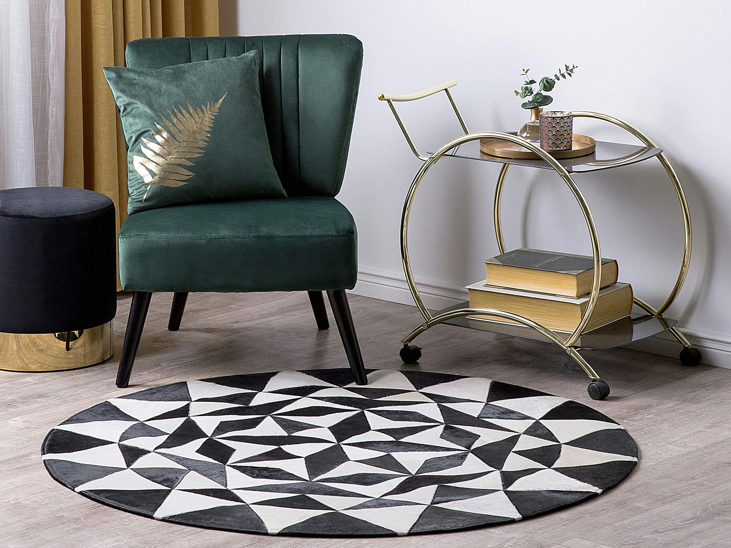 TURGUTLU - Tapis rond en cuir noir et blanc D140cm