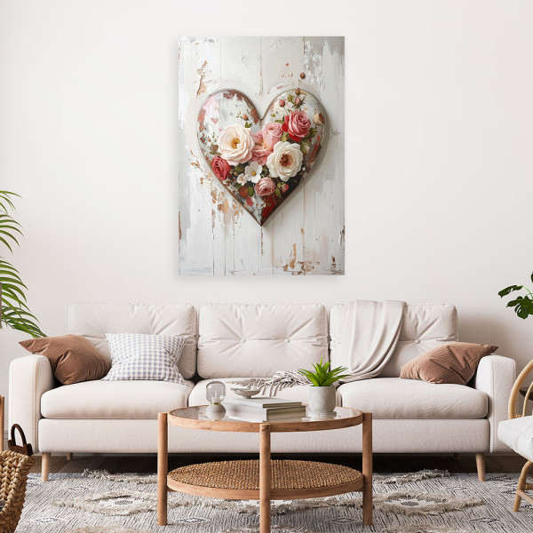 Obraz do salonu sypialni, 3D Serce miłość kwiaty w stylu shabby chic 20x30