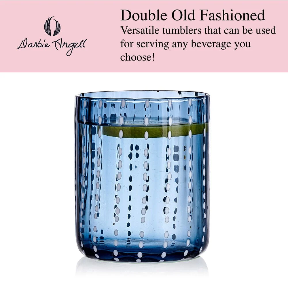 Darbie Angell Dappled Clouds Cobalt Set of 4 Double Old Fashioned Glasses
