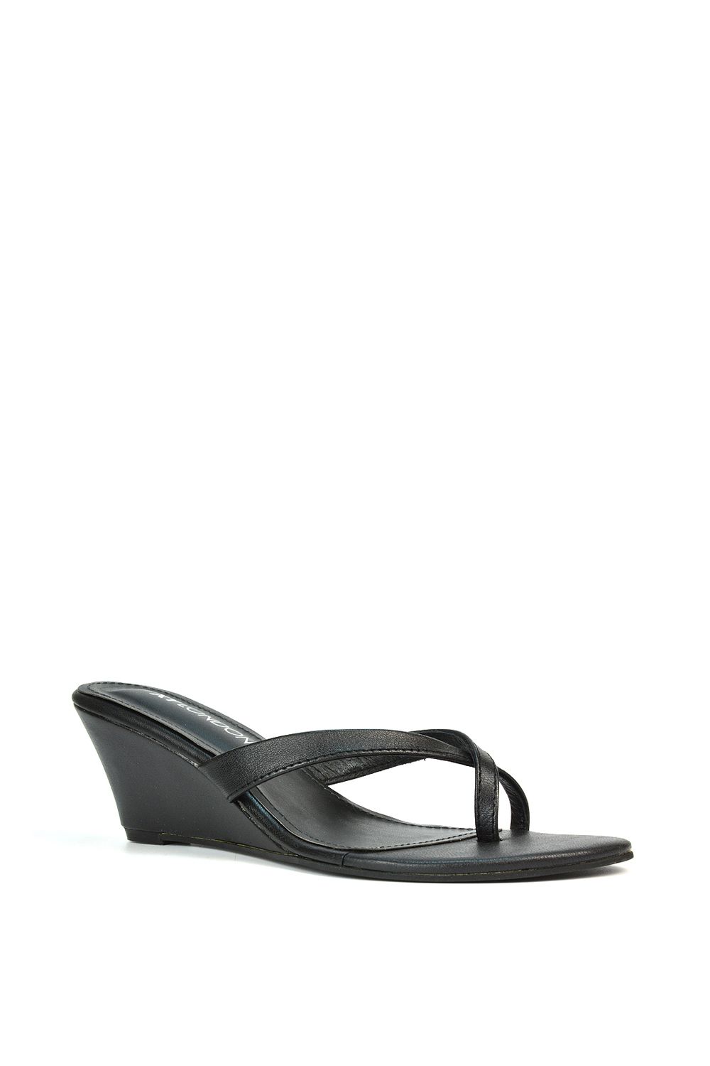 XY London Hattie' Leather Low Wedge Heel Sandal Shoes With Toe Post