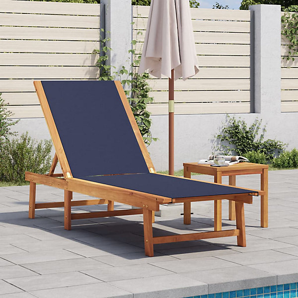 Chaise longue bleu bois d'acacia solide et textilène vidaXL