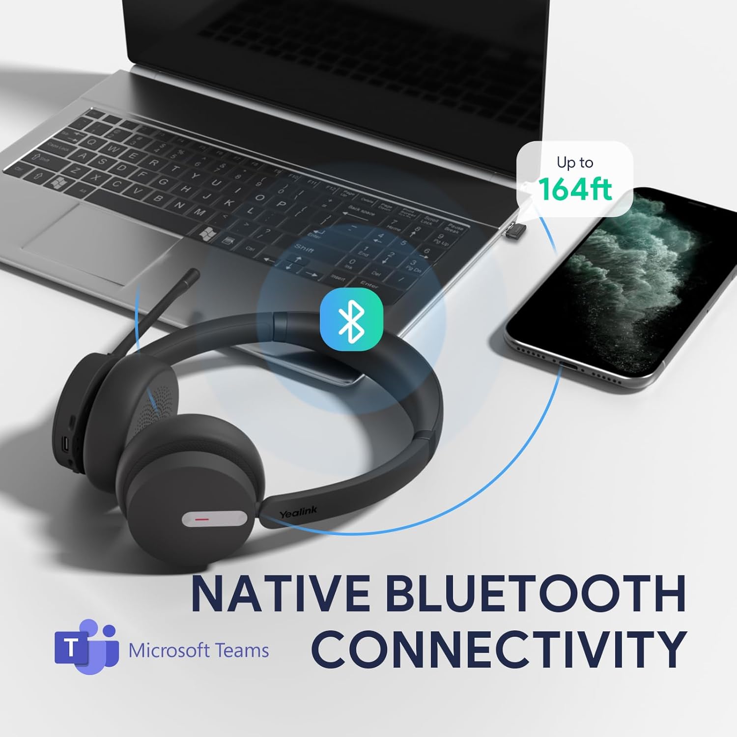 Yealink BH70 Dual Wireless Headset with Mic for Work, Bluetooth Headphone with Teams Certification, up to 35h Talk Time, 147g All-Day Wearing Comfort, Include USB-C/A Dongle & BHC70 Charging Stand