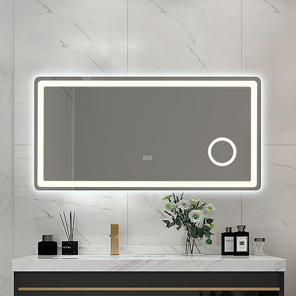 Miroir salle de bain LED 90x60cm anti buée avec LED 3 couleurs et loupe x3 LB-3612