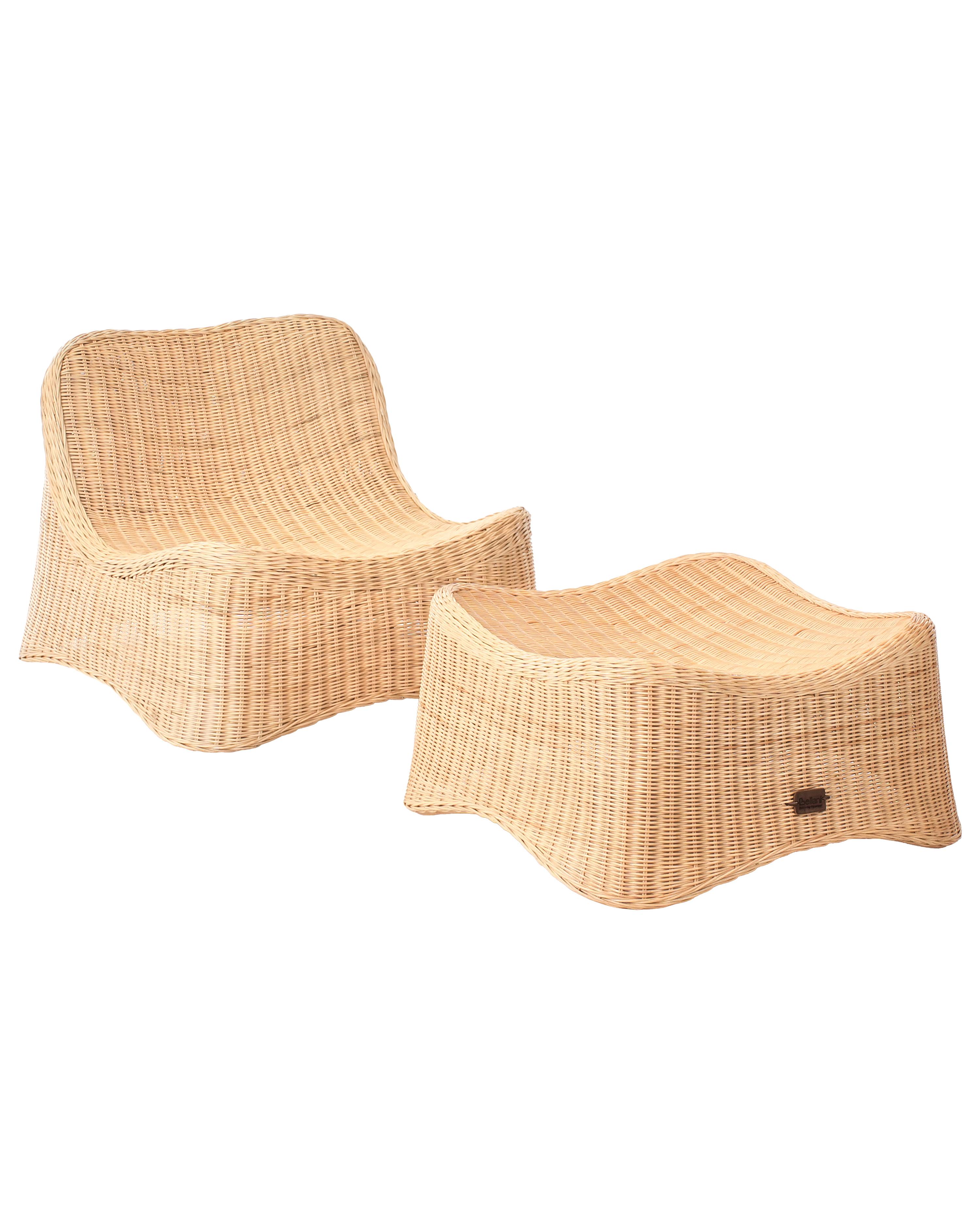 Garden Armchair with Ottoman AIGANI Rattan Natural