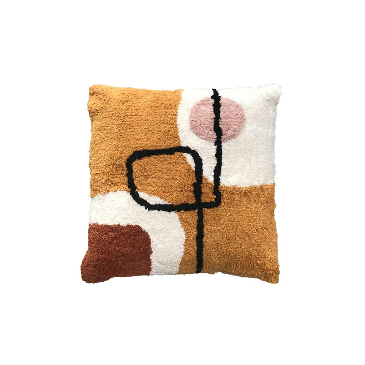 RETRO MOOD - Coussinfté imprimé en coton jaune moutarde 40x40