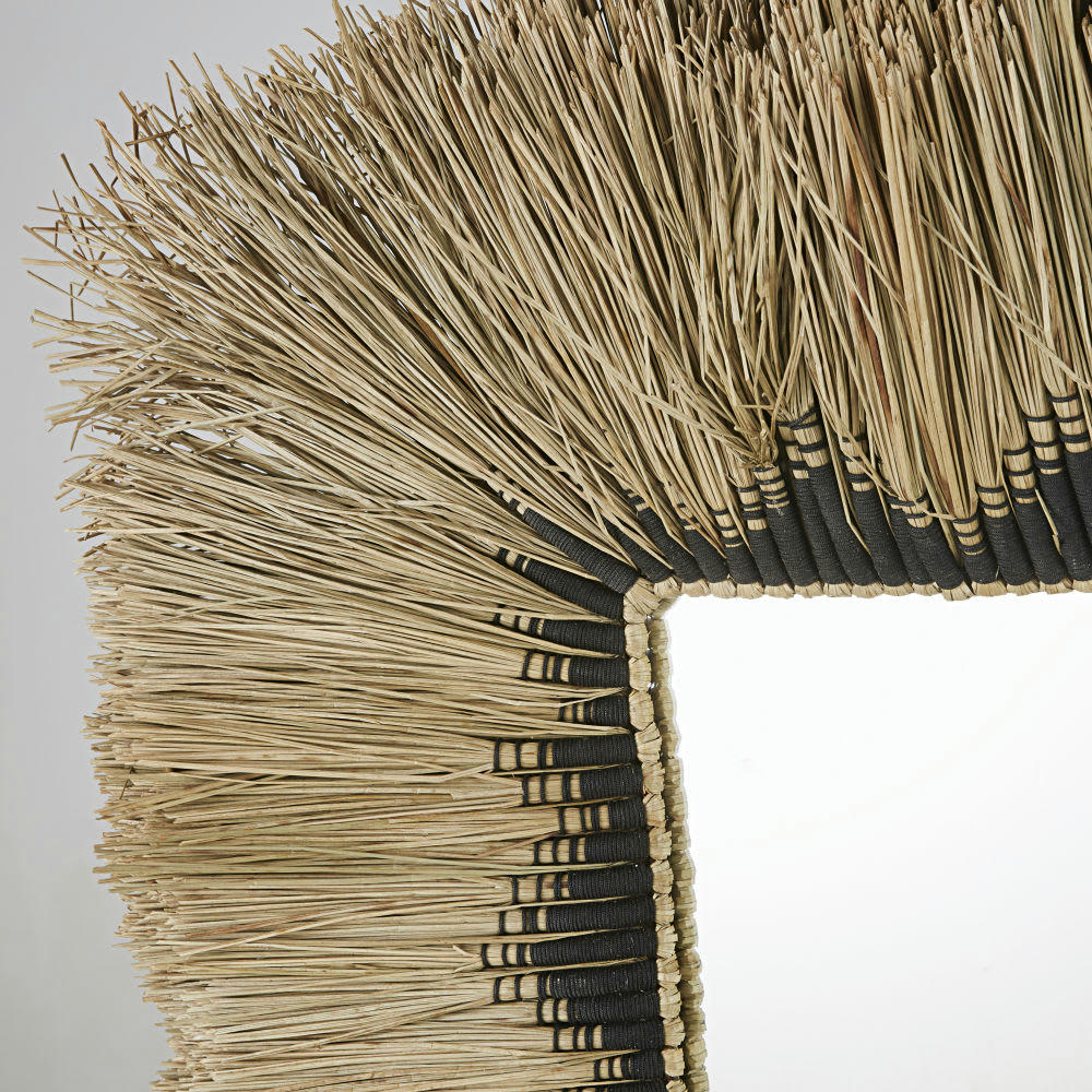 COUMBA - Miroir carré, encadrement en fibres végétales naturelles noires 100x100