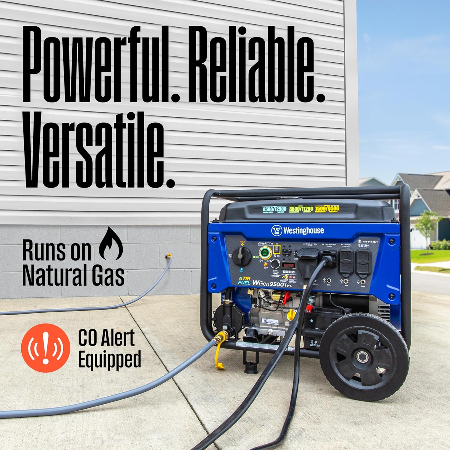 Westinghouse 12500 Peak Watt Tri-Fuel Home Backup Portable Generator  Remote Electric Start  Transfer Switch Ready  Gas  Propane  and Natural Gas Powered
