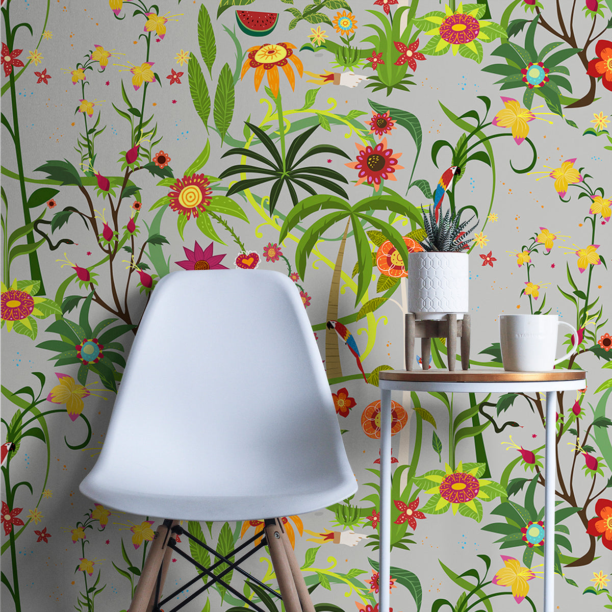 Walls4You fotobehang tropische bloemen grijs en meerkleurig - 300 x 212 cm - 640100