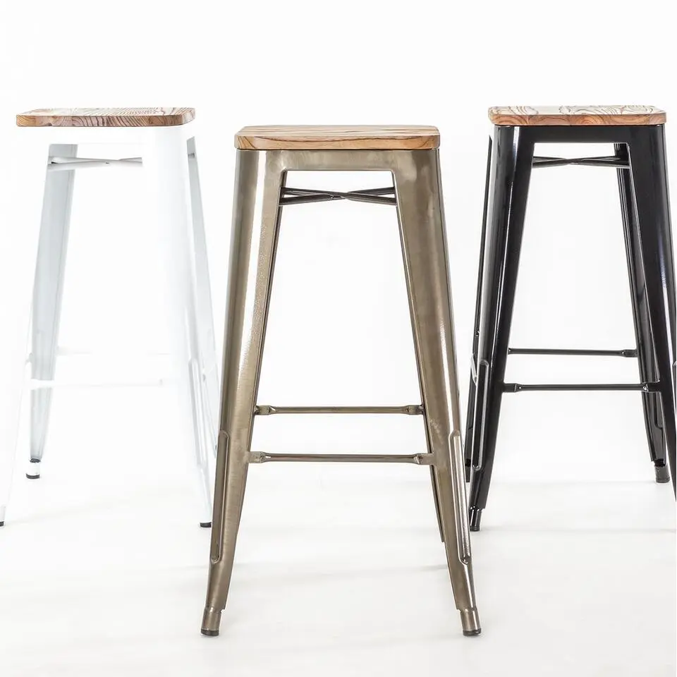 Legend Metalen barkruk industrieel metaal - met houten zitting - 77 cm