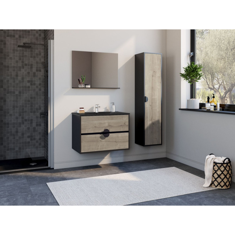 Ensemble de salle de bain Sunset chêne vintage naturel et noir 80 cm ALLIBERT