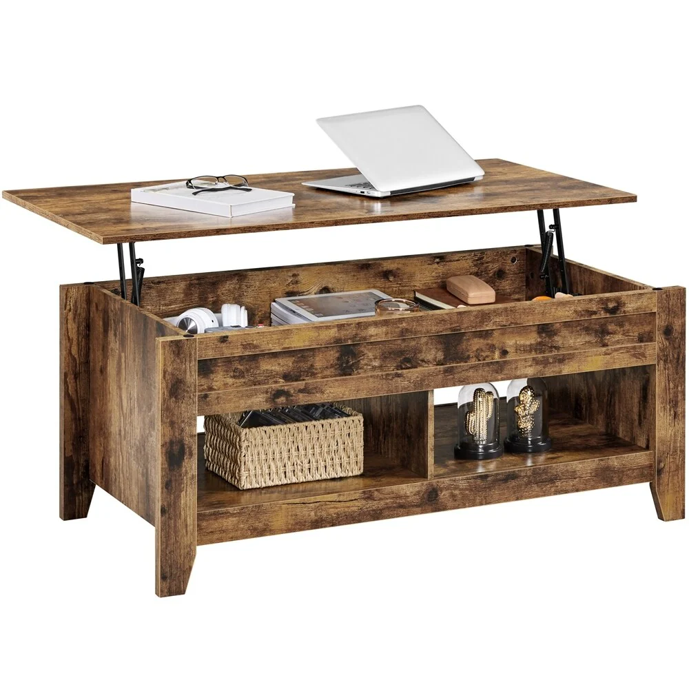 Yaheetech Rectangular Lift-Top Coffee Table with 2 Open Shelves,47.5