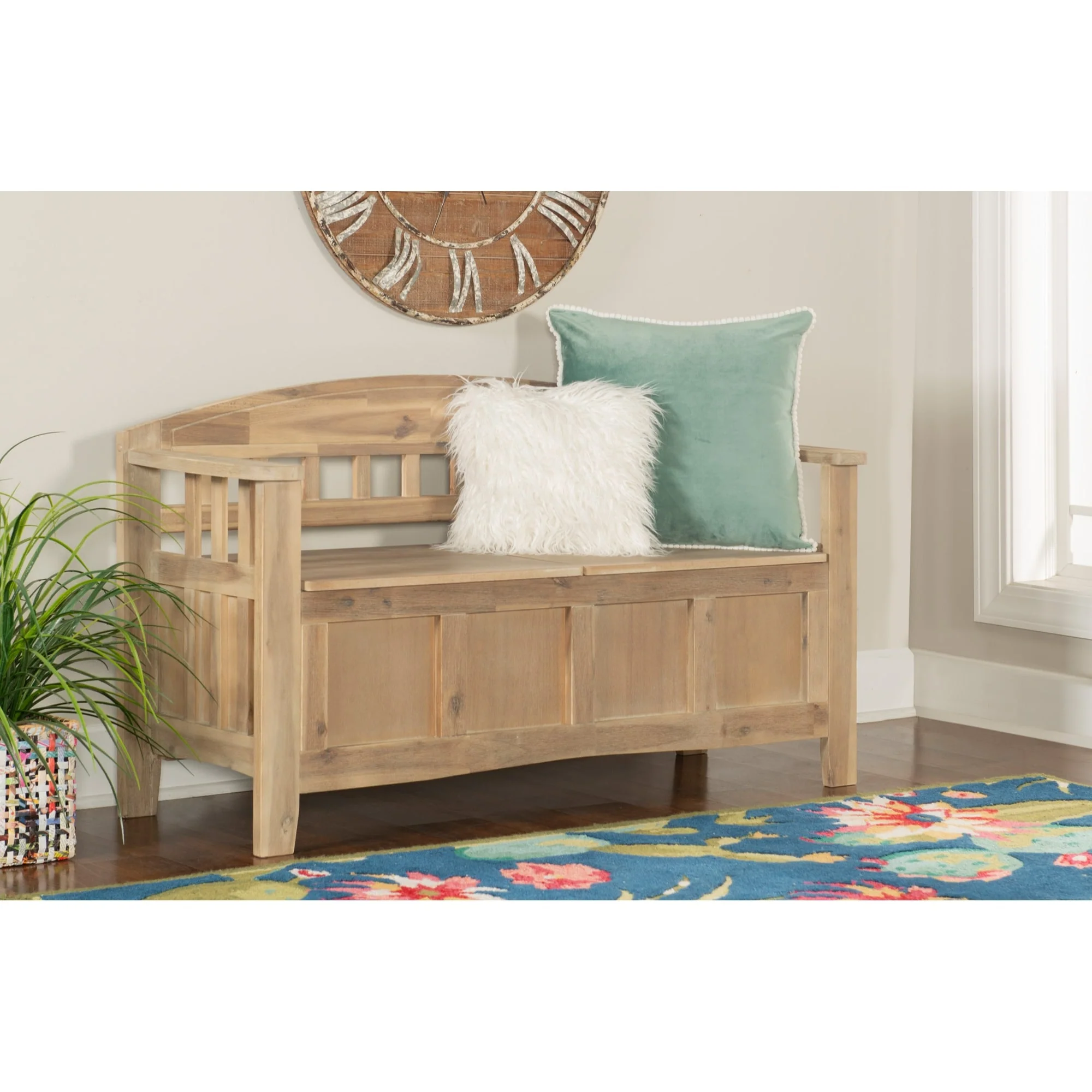 Slatted Back Storage Bench - 52 - Brown