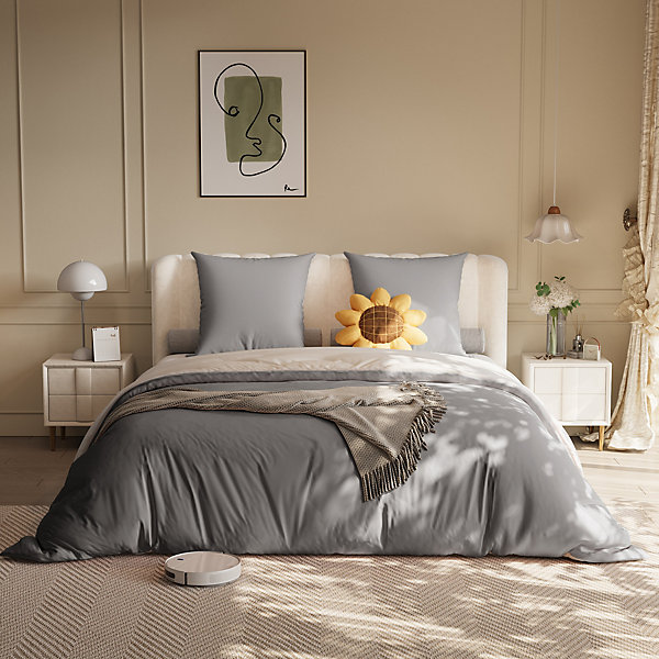 140X200 Parure de lit 4 pièces, lit double, grand lit, 1 housse de couette, 1 drap-housse et 2 taies d'oreiller,gris