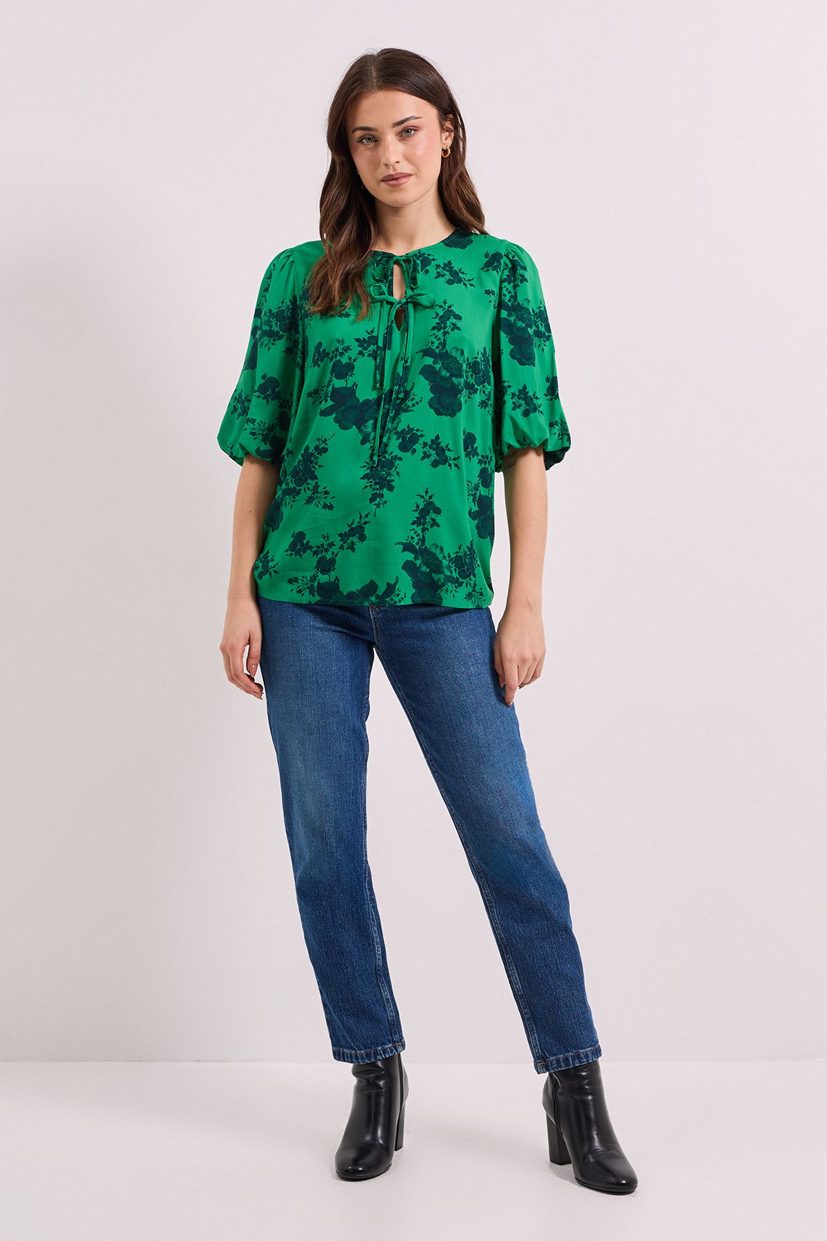 Dorothy Perkins Tie Detail Puff Sleeve Printed Top