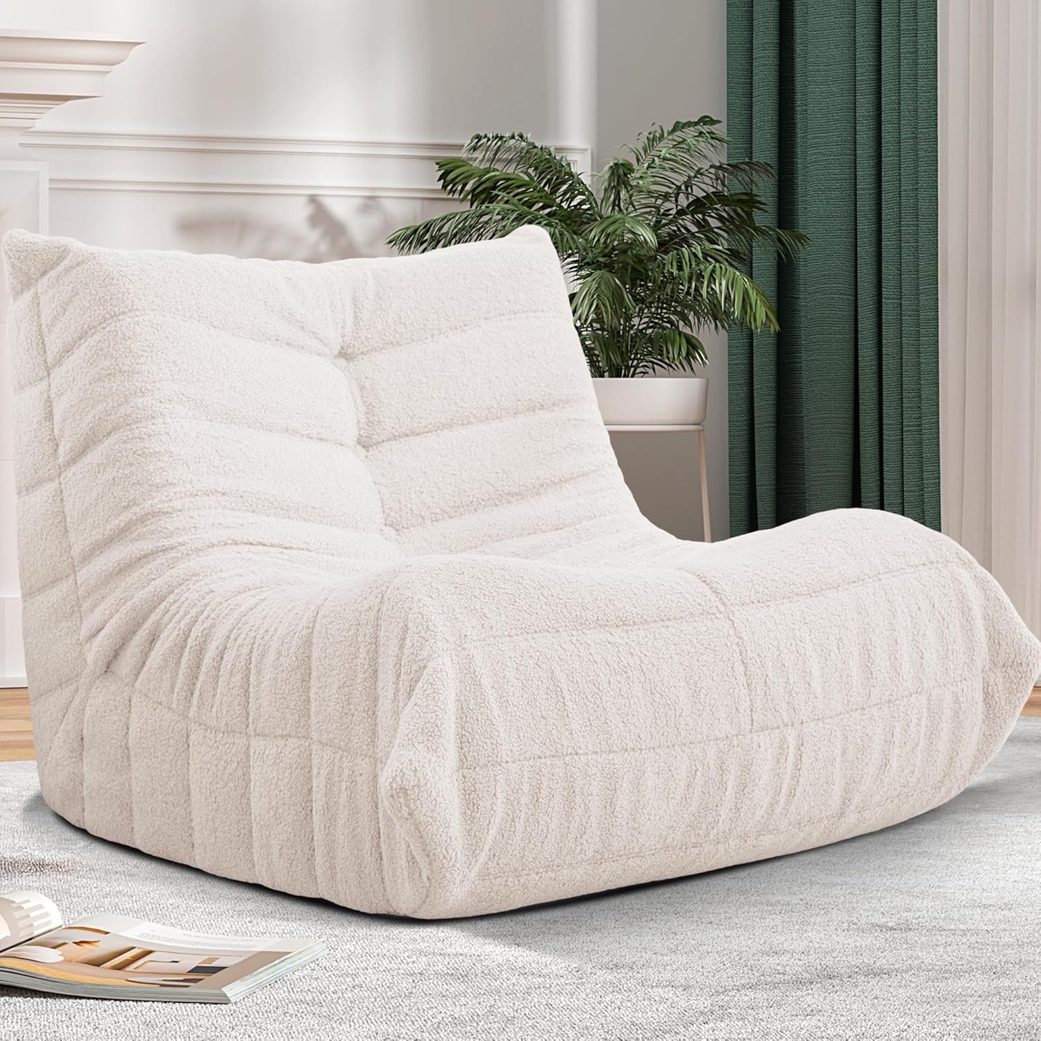 Bean Bag Chair Big Sofa Beanbag Chair for Adults Fireside Chair Bean Bag Lounger with Memory Foam Filled for Home,Apartment or Gaming Venue(White Teddy)