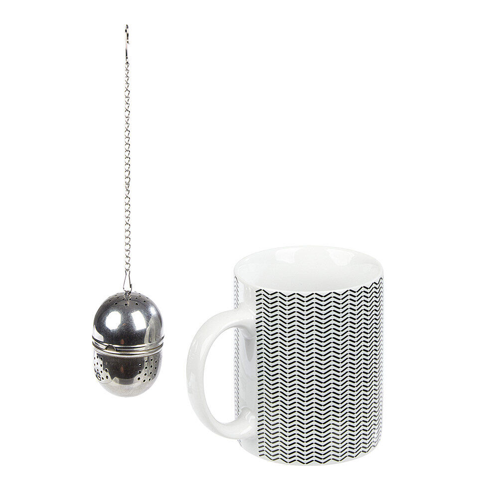 Mug porcelaine avec boule à thé inox noir blanc 35 cl