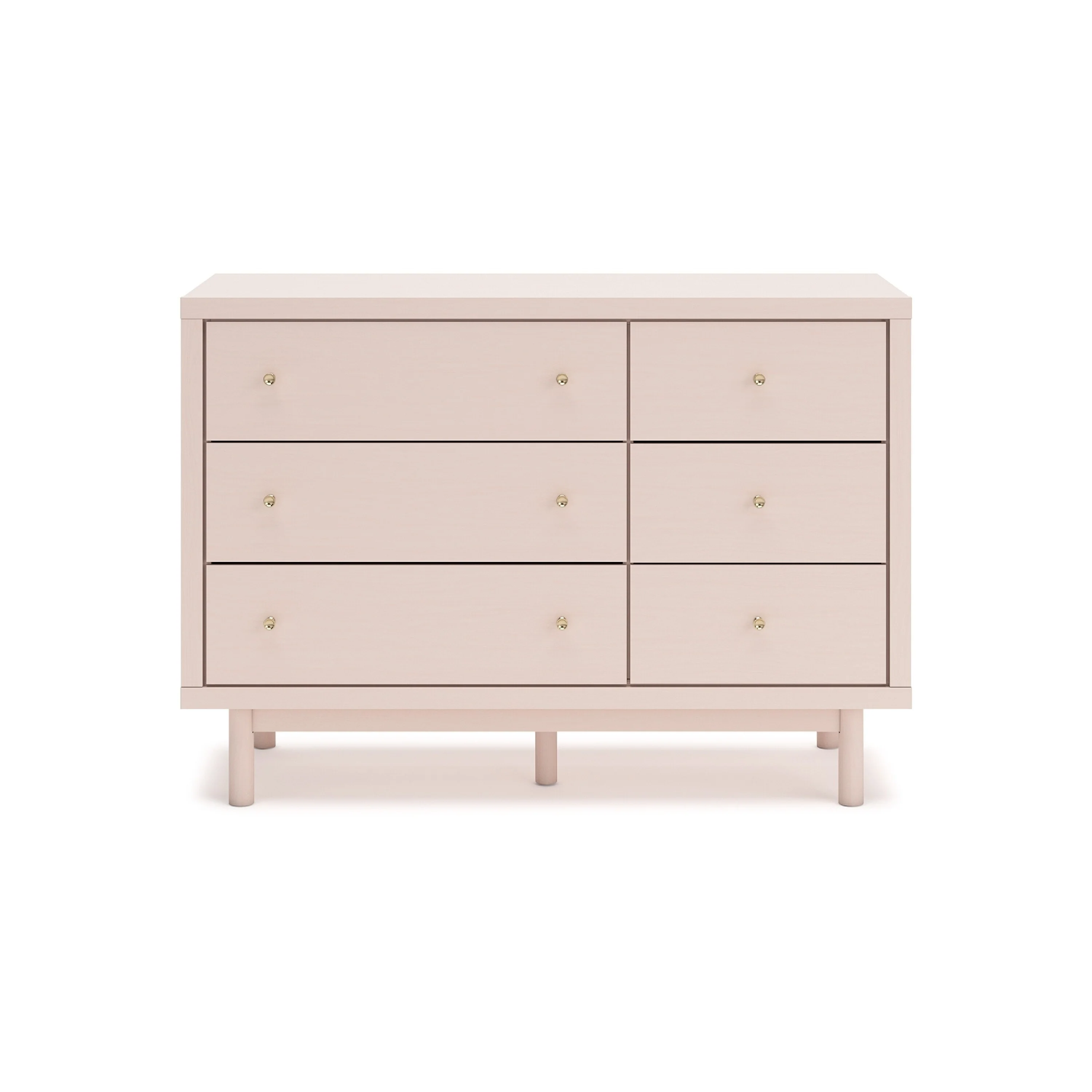 Viso 51 Inch Dresser, 6 Drawers, Champagne, Retro Blush Pink Finish
