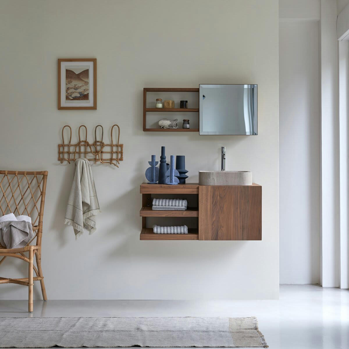 TYPO - Meuble sous vasque en noyer massif 90 cm