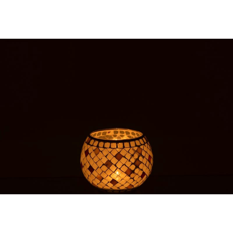 MOSAÏQUES - Photophore rond mosaïques verre gris/nacre H12cm