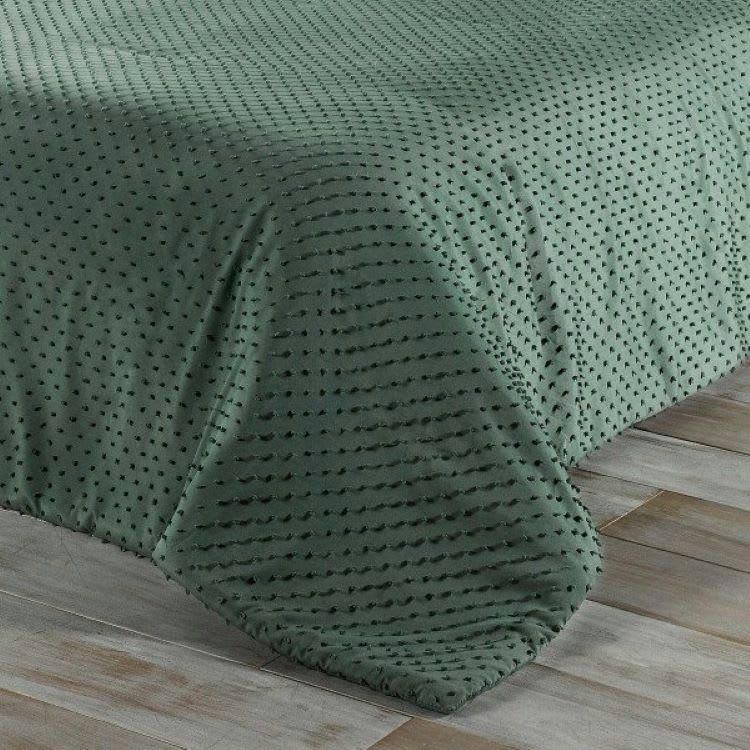 POMPON - Dessus de lit polyester vert sauge 180x240cm