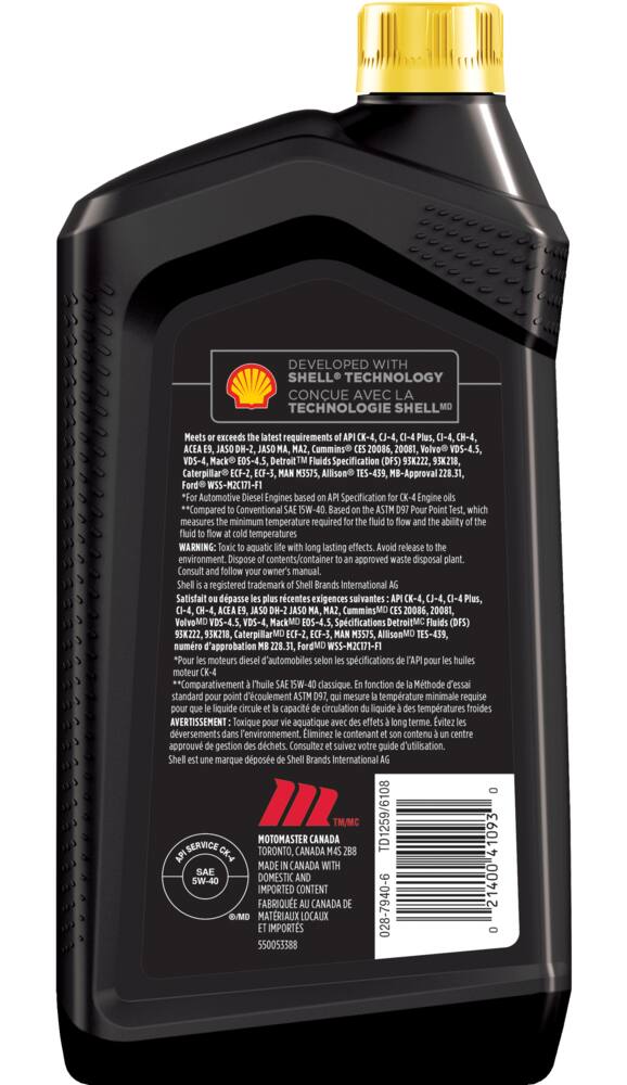 MotoMaster 5W40 Synthetic Diesel Engine/Motor Oil, 946-mL