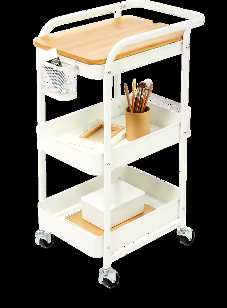 type A Engrained Steel 3-Tier Utility Cart with 4 Wheels White
