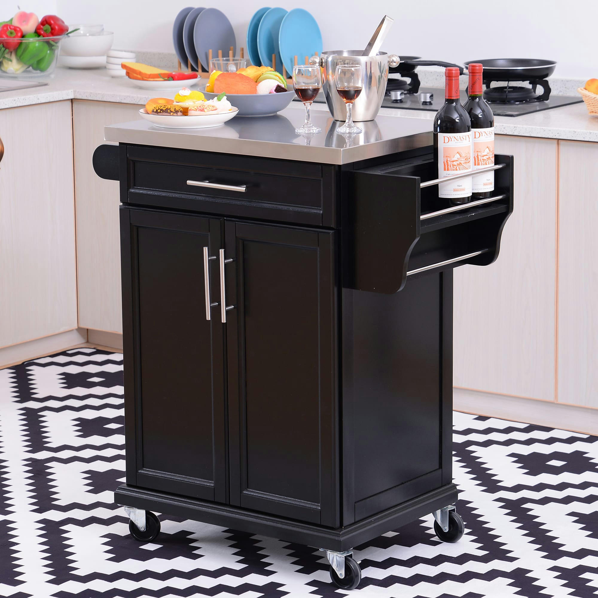 - Desserte de cuisine multi-rangements noire