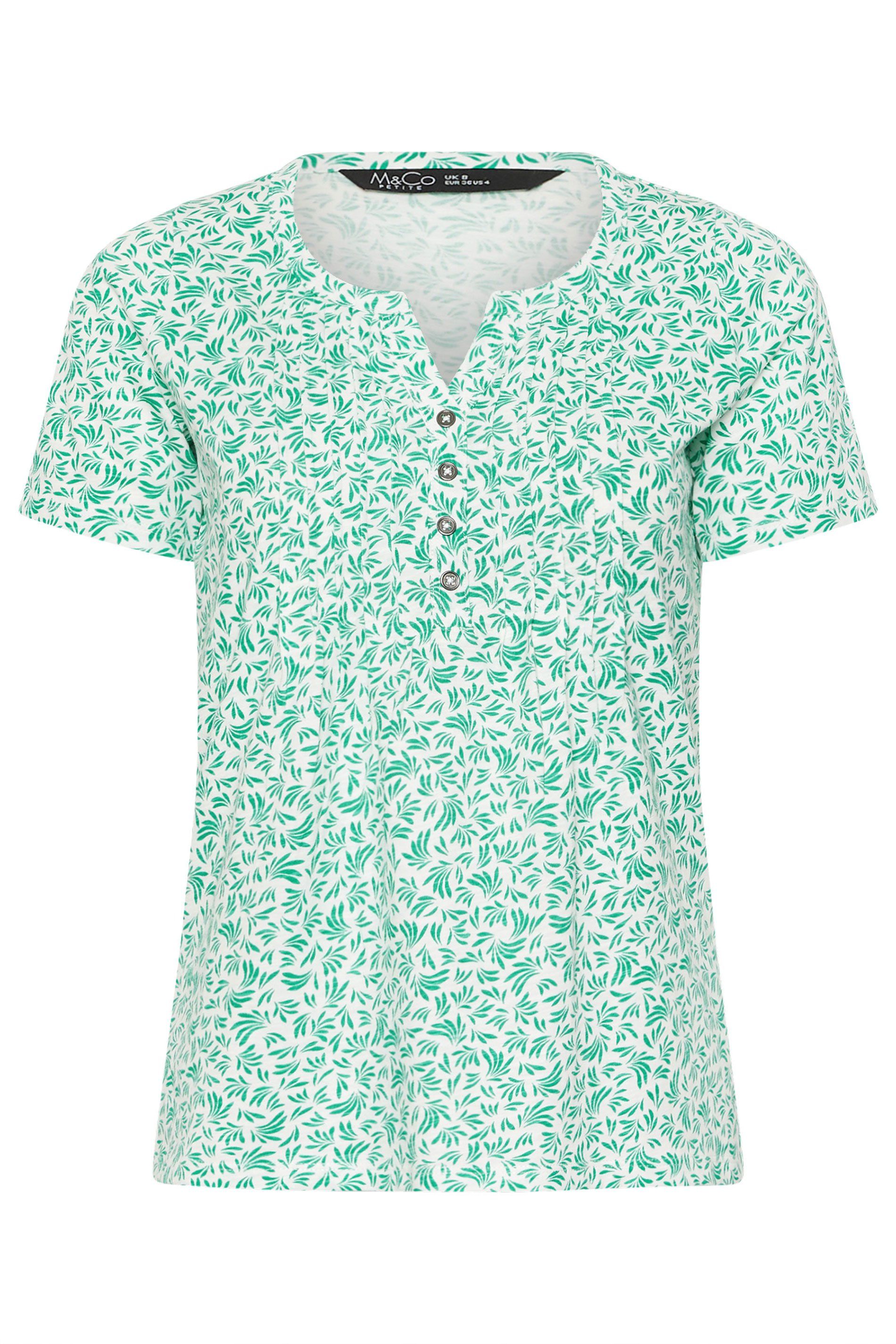M&Co Petite Printed Cotton Henley Top