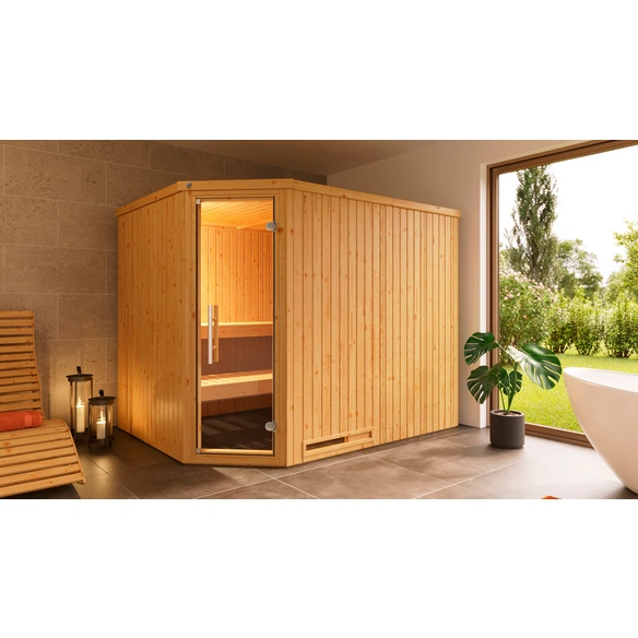 Ecksauna »VARBERG 4«, 8 Personen, inkl. 9 kW Ofen mit externer Steuerung