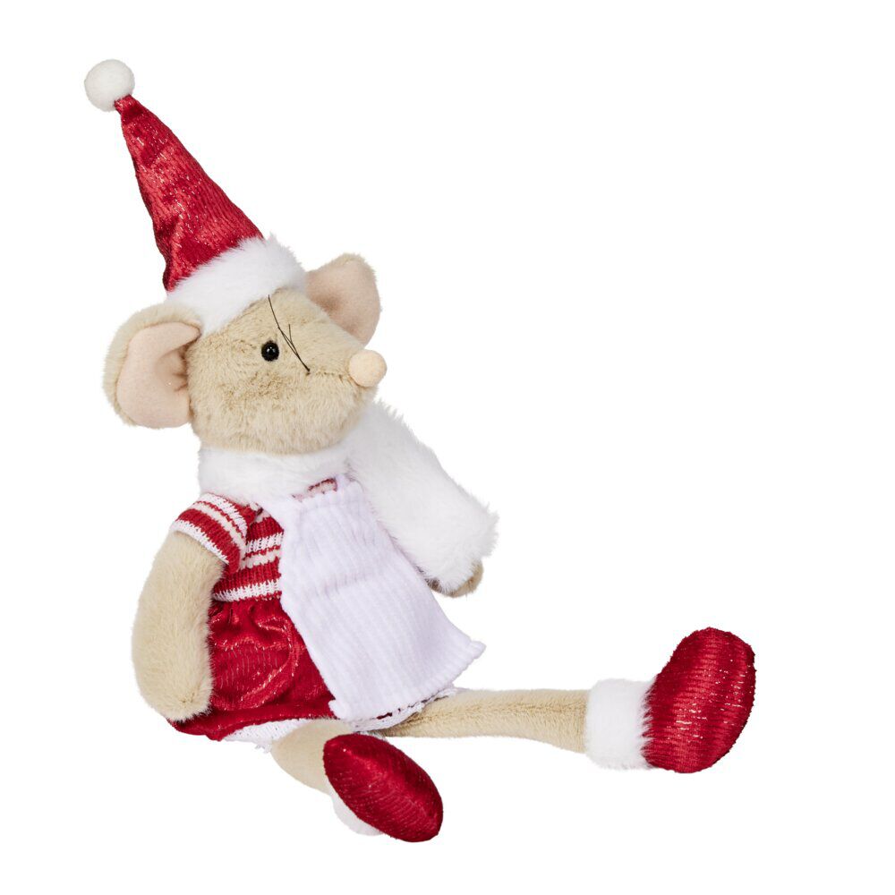 Souris de No&euml;l effet fourrure à poser H45cm (2 modèles)