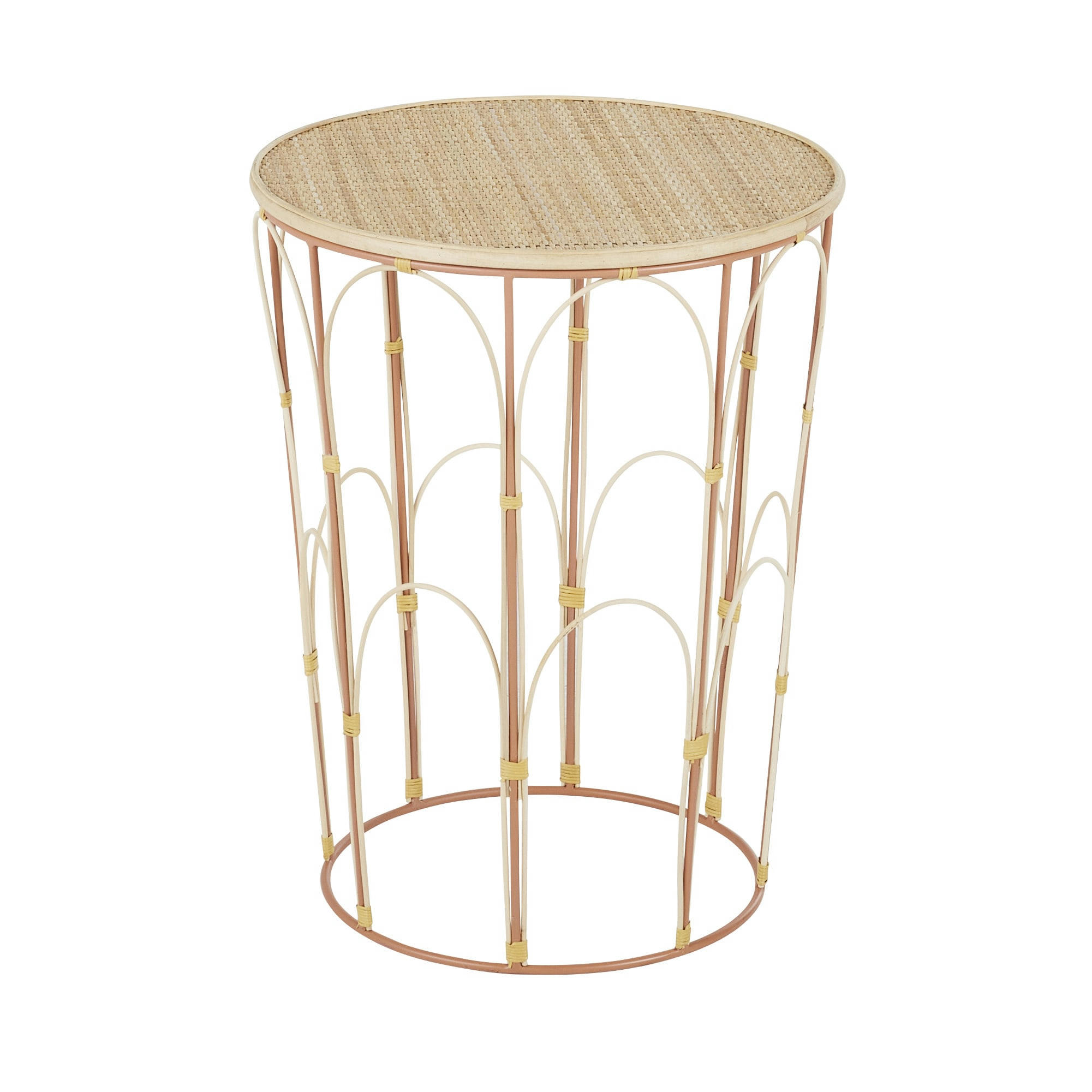 ROHANA - Bout de canapé vintage en rotin et fer terracotta