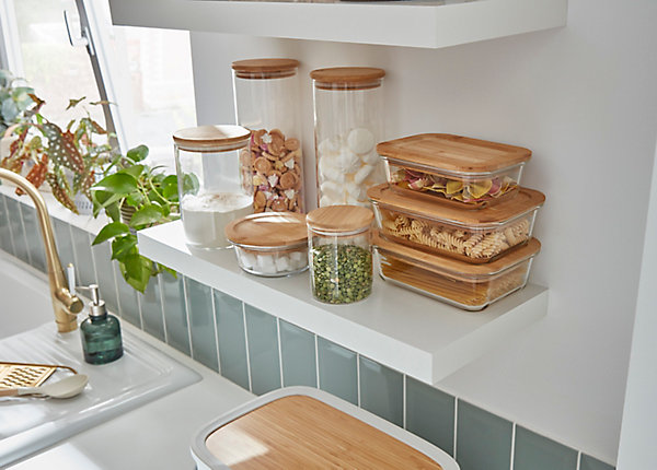 Boîte rectangulaire en verre avec couvercle hermétique en bambou 0,35 L