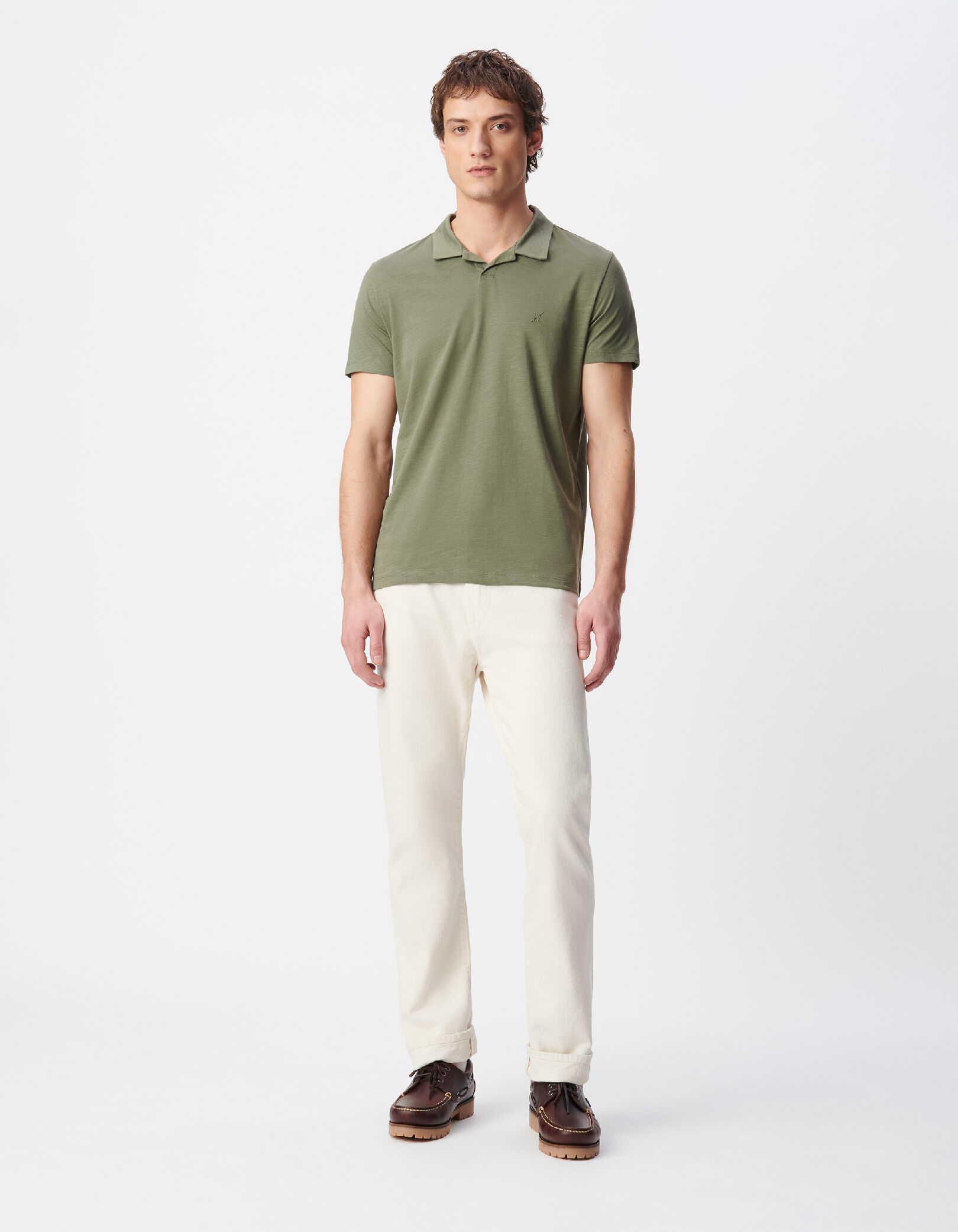Polo manches courtes kaki coton bio flammé Homme